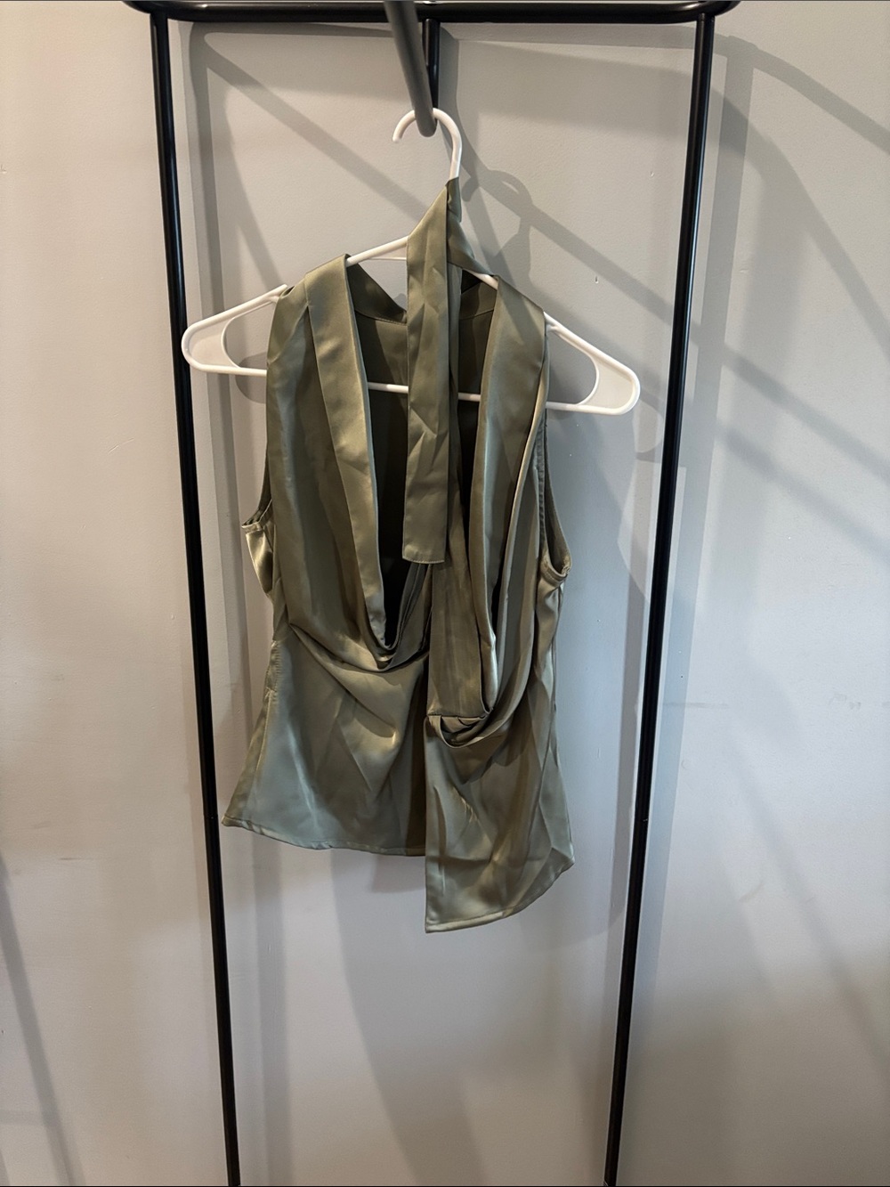 Olive Satin Draped Halter Neck Top